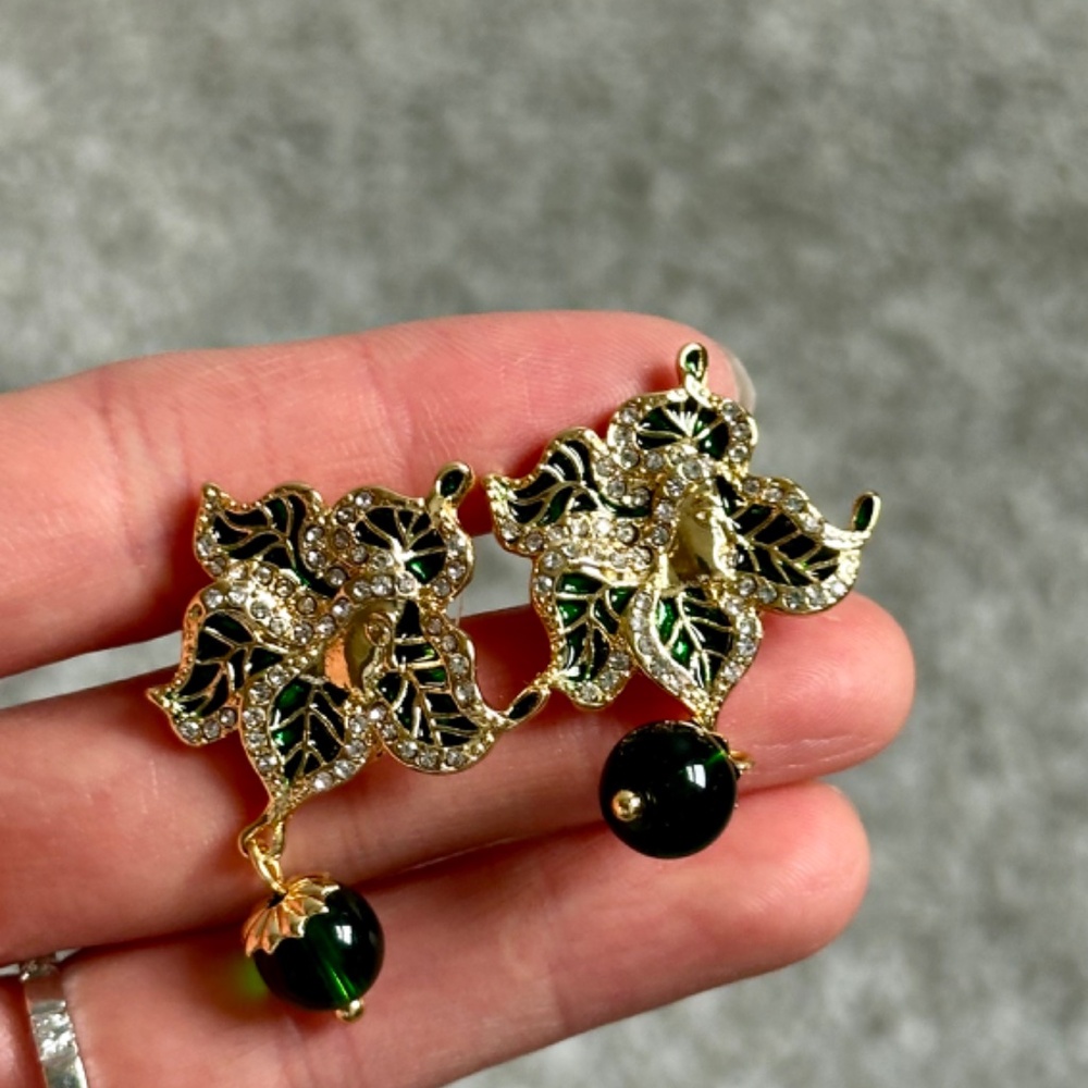 Unique and Best Gift Ever! Vintage Enamel Portrait Earrings with Zircon Inlay